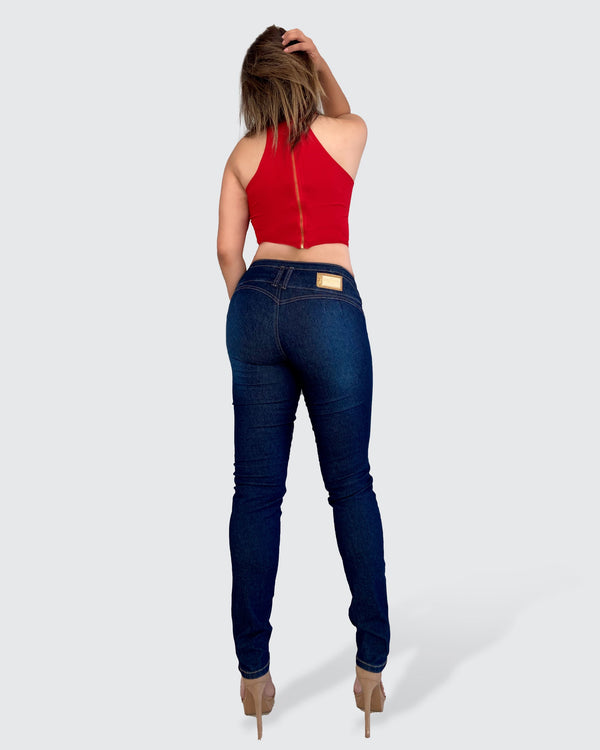 jeans corte colombiano - push up, skinny fit, high waist, mezclilla color azul índigo, con pretinas, sin bolsillos traseros, cierre con botones y cremallera