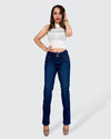 jeans corte colombiano - push up, recto, high waist, mezclilla color azul stone, con pretinas, sin bolsillos, cierre con botones y cremallera